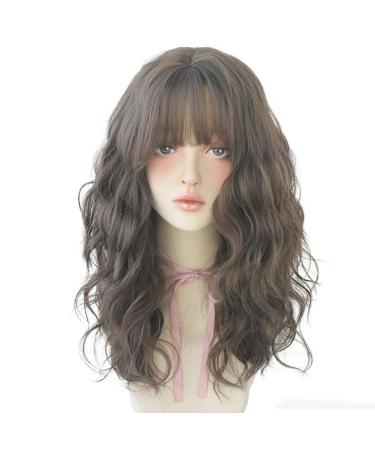 URCGTSA Long Wavy with bangs Synthetic Wigs for women Party Wigs Natural Looking Heat Resistant Fiber Hair 22 Inches Cold brown 22 Inch Cold brown