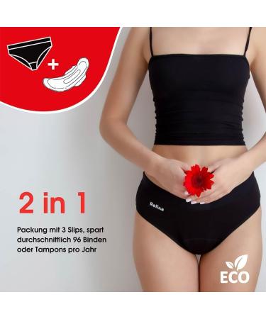 Relixa Menstrual Underwear 3-Pack - Heavy Bleeding Bamboo Hipsters for Women & Girls XS-6XL - Black - Buy Online on GoSupps.com