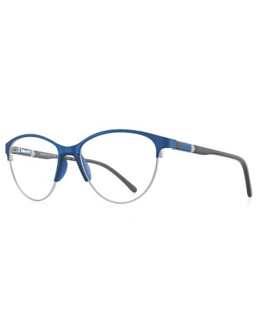 Acetate Reading Glasses for Women Retro Cat Eye Reader Computer Glasses with Spring Hinges Acetate Legs 53mm-silver&blue 0.75 x
