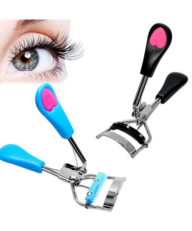 2 Pcs Eyelash Curler with Comb Stainless Steel Eye Lash Curler Wide Angle Eyelash Comb Eye Makeup Toolset for Girls 1: Black blue