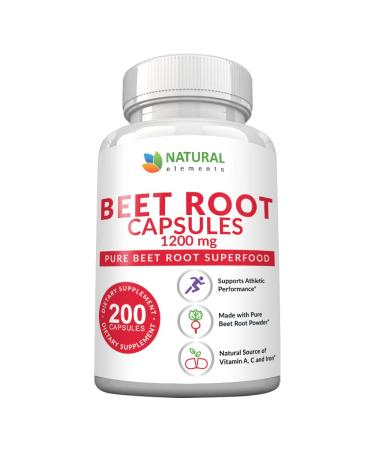 Beet Root Capsules - 1200mg Per Serving - 200 Beet Root Powder Capsules - Beetroot Powder Supports Blood Pressure, Athletic Performance, Digestive, Immune System (Pure, Non-GMO & Gluten Free)