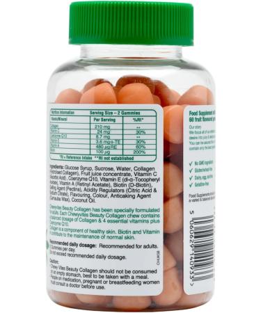 Chewy Vites Beauty Collagen 60 Gummy Vitamins |Hydrolised Collagen CoQ10 Biotin + Vitamins | 1 Month Supply | Real Fruit Juice | Berry Flavour | 2-a-Day | 1 count (Pack of 60) Beauty Collagen - Buy Online on GoSupps.com