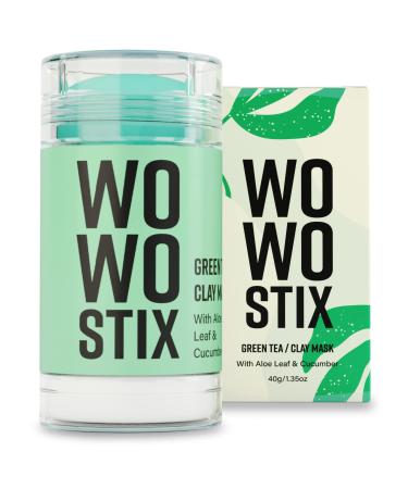 WOWO STIX - Green Tea Cleansing Mask Stick, Moisturizes Face, Purifying Clay Removes Black Heads, Anti Acne Oil For Skin - Control Deep Clean Pore, All Types For Men And Women With Cucumber.