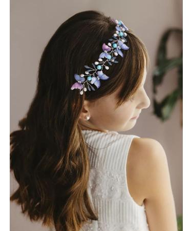 IYOU Flower Girl Headband Butterfly Blue Headpiece Princess Communion Wedding Hair Accessories for Girls - Buy Online on GoSupps.com