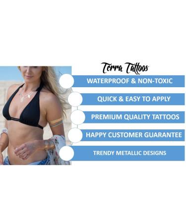 Terra Tattoos Metallic Gold Henna Temporary Tattoos - 75 Mandala & Flower Designs, Waterproof & Nontoxic for Beach Parties - Buy Online on GoSupps.com