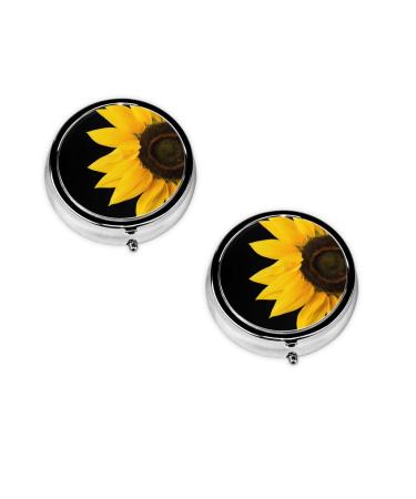 Wild Flower Sunflower Printed Mini Round Pill Box Pill Box 3 Compartment Medicine Pill Case Pill Organizer Travel Pillbox Portable Pill Box for Pocket Home Office Use