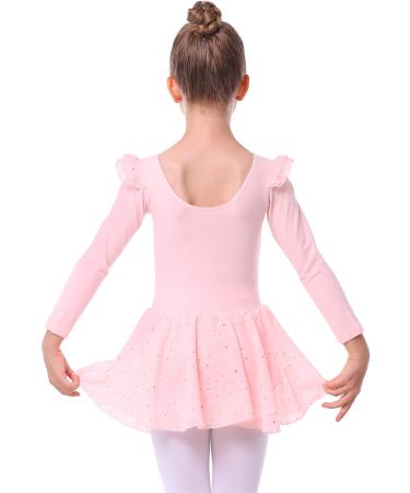 danswan Toddler Girls Long Sleeve Ballet Leotards Dance Dresses Tutu Outfit Ballerina with Glitter Skirt Ballet Pink - A3 (Long Sleeve) 4-5T