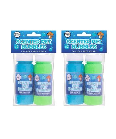 Y L Pack of 4 Pet Bubbles - Chicken Beef Scented Meaty Dog Puppy Interactive Toys Playtime Non Toxic 4 Bottles
