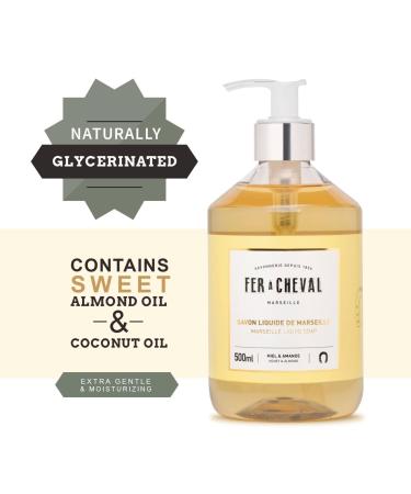 Fer Cheval Marseille Liquid Soap - Organic Honey Almond Savon Liquide 500ml | Best French Soap for Skin Care - Buy Online on GoSupps.com