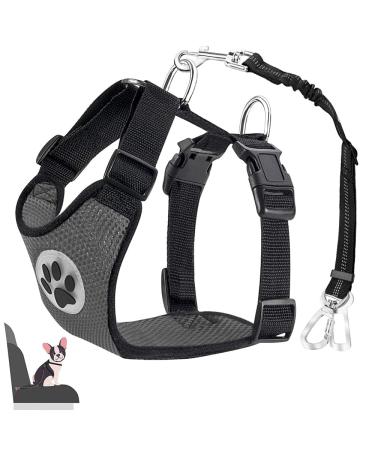 Eyin dog harness with seat belt for car 2 carabin hooks-combined with seat belt buckle child safety seat or trunk adjustable breathable dishes (gray l) gray l