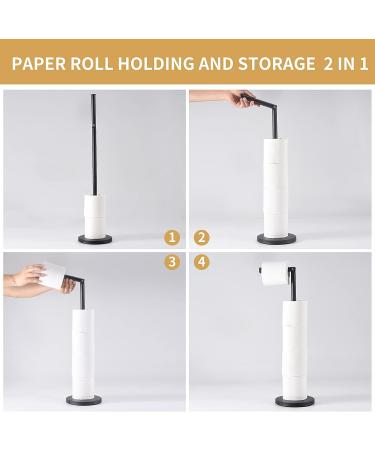 LAYUKI Free Standing Toilet Paper Holder in Matte Black Stainless Steel - Rustproof Bathroom Tissue Roll Stand - Buy Online on GoSupps.com