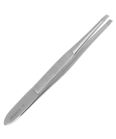 Hair plucking tweezers - length: 9.5 cm - with grooved gripping surface - width of the tip: 3 mm - stainless steel