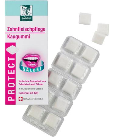 BADERs PROTECT Zahnfleischpflege gum care chewing gum with herbs sage oil and xylitol. Vegan. - Buy Online on GoSupps.com
