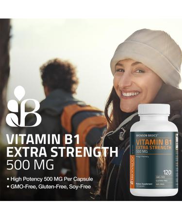 Bronson Vitamin B1 Extra Strength 500 MG High Potency Non-GMO, 60 Capsules Unflavored 60 Count (Pack of 1) - Buy Online on GoSupps.com