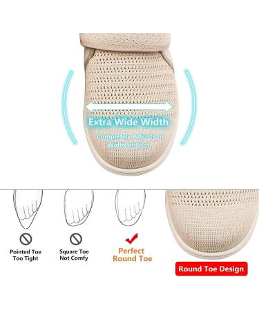 Women's Adjustable Diabetic Walking Shoes - Wide Width Sneakers for Seniors with Swollen Feet & Foot Pain - Breathable Beige - Buy Online on GoSupps.com