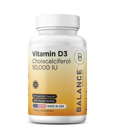Balancebreens Vitamin D3 50 000 IU 60 Veggie Capsules - High Potency Supports Immune & Bone Health - Weekly Once 60 Count (Pack of 1)