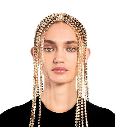 STONEFANS Gold Rhinestone Hair Chain Jewelry for Women - Bridal Wedding Headpiece with Long Tassel and Crystal Accents - Buy Online on GoSupps.com