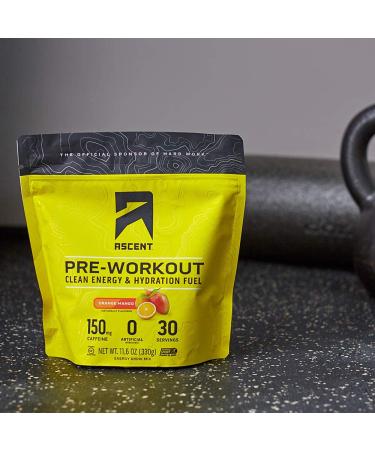 Ascent Pre Workout - Clean Energy Preworkout Powder with 150mg Caffeine - Orange Mango | 30 Servings - Buy Online on GoSupps.com