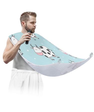 Beard Bib Apron Beard Bib Hair Catcher for Men Shaving and Trimming Non-Stick Waterproof Beard Cape Grooming Cloth Cow Polka Dots