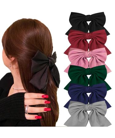 Big Hair Bows for Women 6 inch Cute Hair Clips Bows Clips for Girls Ribbon Hair Barrettes Satin Polished Bowknot Hair Accessories for Women Ladies(6 PACK) 6 Pack Falling shape