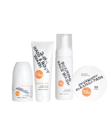 31st State Skincare Grooming Gift Set - Core Four Foaming Face Wash (150ml) 2-IN-1 Hair & Body Wash (150ml) Overnight Clearing Pads (50 Pads) & Aluminum Free Roll-On Deodorant (50ml) White