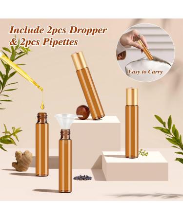 Belicoo 10ml Empty Roll-On Bottles - 15 Pack Brown Glass Essential Oil Rollers with Pipette & Stainless Steel Balls for Perfumes Aromatherapy & Massage - Golden Lid - Buy Online on GoSupps.com