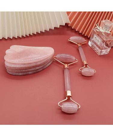 Stay Healthy Rose Quartz & Jade Roller Gua Sha Set - Natural Pink Massage Tool for Face & Body - Buy Online on GoSupps.com