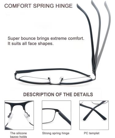 MODFANS 3 Pack Blue Light Filter Reading Glasses for Men - Metal Frame Rectangle Stainless Steel Material +2.50 Color 124 - International Shipping Available - Buy Online on GoSupps.com