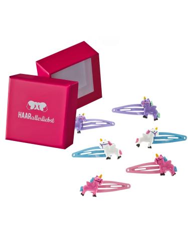 HAARallerliebst hair clip set (6 pieces | unicorns | colorful) for girls including box for storage (box color: pink) - Buy Online on GoSupps.com