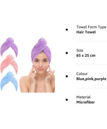 Jsdoin 3 Pack Hair Towel Wrap Microfibre Wrap Hair Towel with Button Super Quick Absorbent Anti-Frizz Fast Dry Hair Caps Twist Turban for Girls and Women and Best for Long Wet Thick Hair - Buy Online on GoSupps.com