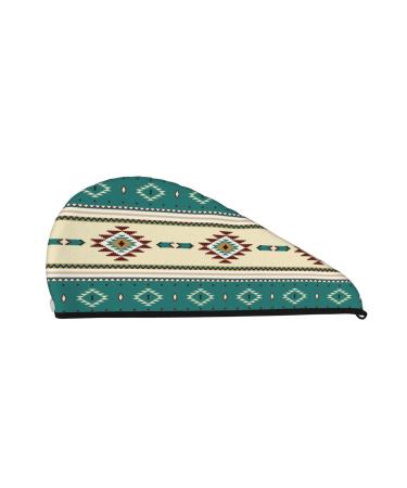 Hair Towel Super Absorbent Quick Dry for Ethnic Indiana Southwest Western Tribal Aztec Green Shower Cap Turban for Dry for Curly Long Thick Hair Hair Caps Wrap for Women Picture (63) One Size