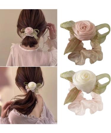 xbiez Hair Scrunchies Fairy Camellia Hair Ornament Elastic Hair Tie for Female and Young Girls Ponytail Holders Pink - Buy Online on GoSupps.com