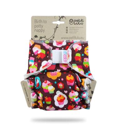 Petit Lulu Bamboo Fitted One Size Diaper | Hook & Loop | Reusable & Washable | Made in Europe (Cupcakes)