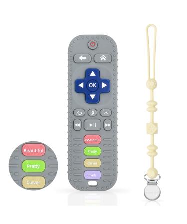 Bathing toys for 3 months baby silicone remote-controlled bite toys toothing toys for babies remote control bite rings made of silicone with anti-loss rope-bite ring (GREV)