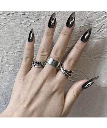 24Pcs Matte False Nail Black Stiletto Long Salon Nail Tips Full Cover Art Design Acrylic Fake Nails for Women and Girls