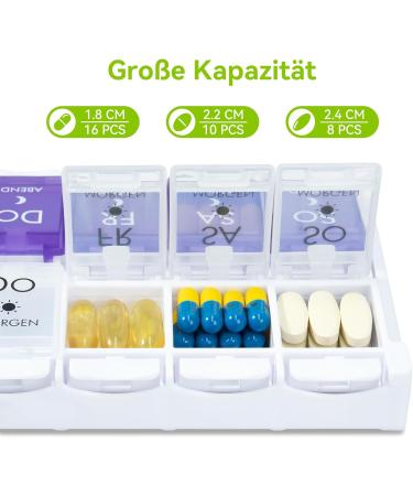 Weekly Pill Organizer - 7 Day Medication Box with Removable Compartments | Purple & White Tablet Storage Solution for International Shipping - Buy Online on GoSupps.com