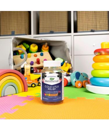 Nature's Way Sambucus Cold and Flu Relief Elderberry Gummies for Kids Used in Herbal Medicine to Help Relieve Symptoms (Cough Runny Nose and Sore Throat) in Children age 3+ 60 Gummies - Buy Online on GoSupps.com
