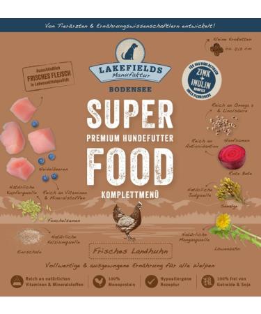 LAKEFIELDS MANUFAKTUR Superfood Premium Dry Dog Food Terrestrial Chicken Complete Menu for Puppies (1000 g) - Buy Online on GoSupps.com