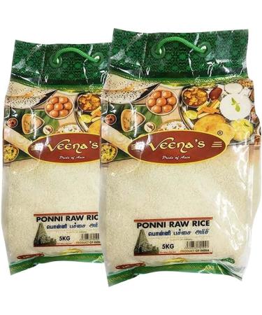 Veenas Ponni Raw Rice 5KG | All Natural | Gluten Friendly | Indian Origin | Export Quality | High Fibre | High Protein | Ponni Airsi (Pack of 2)