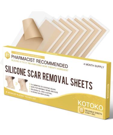 Box of 8 Silicone Scar Removal Sheets Professional Silicone Tape (5.9 1.6) for Scars and Keloids Caused by Burns Trauma Surgery C-Section Reusable and Washable Keloid Scar Removal Patch