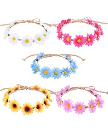 Lurrose 5pcs Sunflower Wreath Flower Wreath Hippie Flower Garland for Wedding Party Photo 1 5pcs (1 pack)