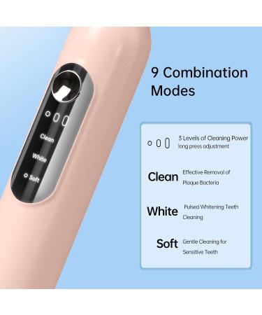 Electric Toothbrush - 9 Modes 180 Days Battery Life 42000 VPM Sonic Soft Bristles for Adults & Kids 2 Heads Pink - Shop Now - Buy Online on GoSupps.com