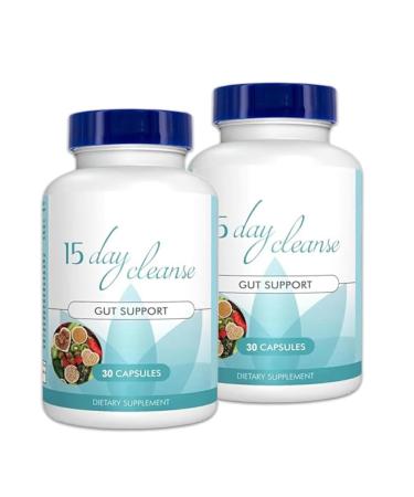 2 Bottle 15 Day Gut Cleanse Gut and Colon Support Advanced 15 Day Gut Cleanse Detox for Women & Men with Senna Cascara Sagrada & Psyllium Husk Non-GMO (2 PCS 60 Capsules)