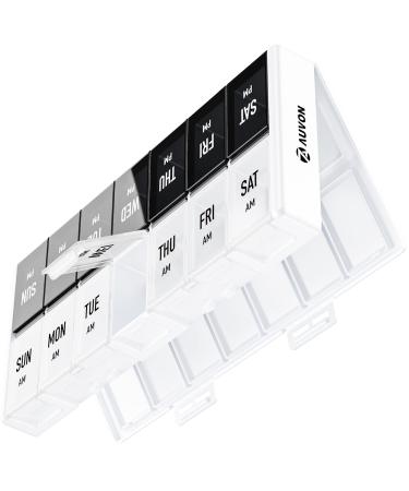 AUVON Weekly Pill Organizer 2 Times a Day, Large Pill Box 7 Day with The Take Off Bottom for Easy Refilling, Day Night Pill Case for Easy Tracking of Vitamins, Supplements, Medications, Fish Oils A-white