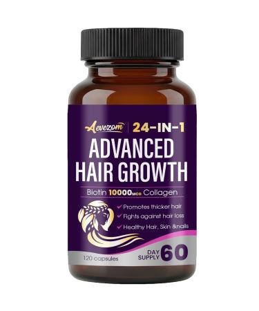 Aevezom Hair Growth Vitamins for Women 24-in-1 Advanced Hair Growth Vitamins | Biotin 10 000mcg Collagen Saw Palmetto for Stronger Healthier Hair Skin Nails 60 Day Supply (1)