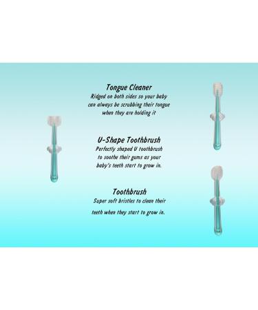 Baby 3-Piece Oral Care Set - Silicone Tongue Cleaner Gum Massager & Toddler Toothbrush (Teal) - International Shipping - Buy Online on GoSupps.com