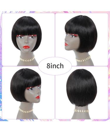 8 Inch Short Bob Human Hair Wig with Bangs for Black Women - Brazilian Virgin Straight Hair 150% Density Machine Made Bob Wig in Natural Color - Buy Online on GoSupps.com