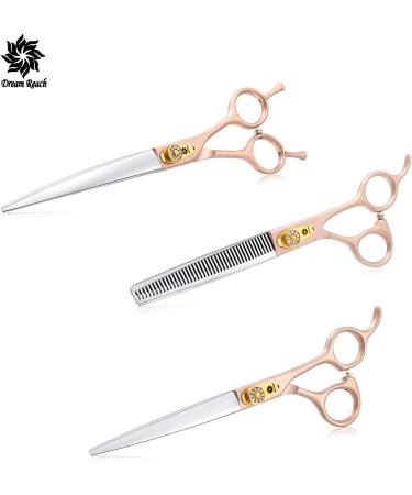 Dream REACH 7 Dog Fur Scissors Set | Professional 440C Japanese Stainless Steel | Straight Bent & Thinning Shears (15%-25% Thinning Rate) - 5-Part Animal Care Kit - Buy Online on GoSupps.com