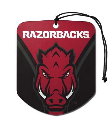 FANMATS 61606 NCAA Arkansas Razorbacks Hanging Car Air Freshener, 2 Pack, Black Ice Scent, Odor Eliminator, Shield Design with Team Logo