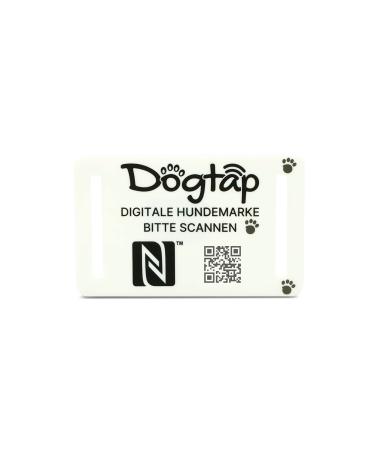 DogTap Light Big digital dog brand for medium to large dogs with NFC chip and QR code for contact details and profile made of silicone waterproof flexible 67 x 40 mm white